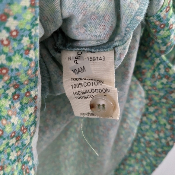 FRNCH Romper Women's Large Green Floral Talia Sage Tie Waist Puff Sleeve - Picture 2 of 10